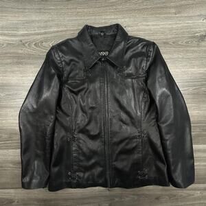 Vintage Kasper Leather Jacket Womens Large Black Lace Up Detail Moto Satin Lined